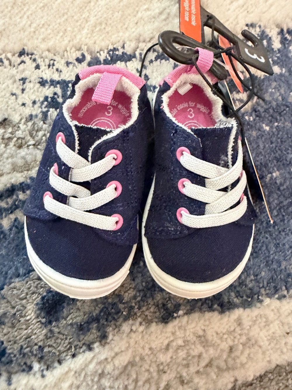 NWT Wonder Nation Girls Navy Pink Sneakers Shoes Size 3